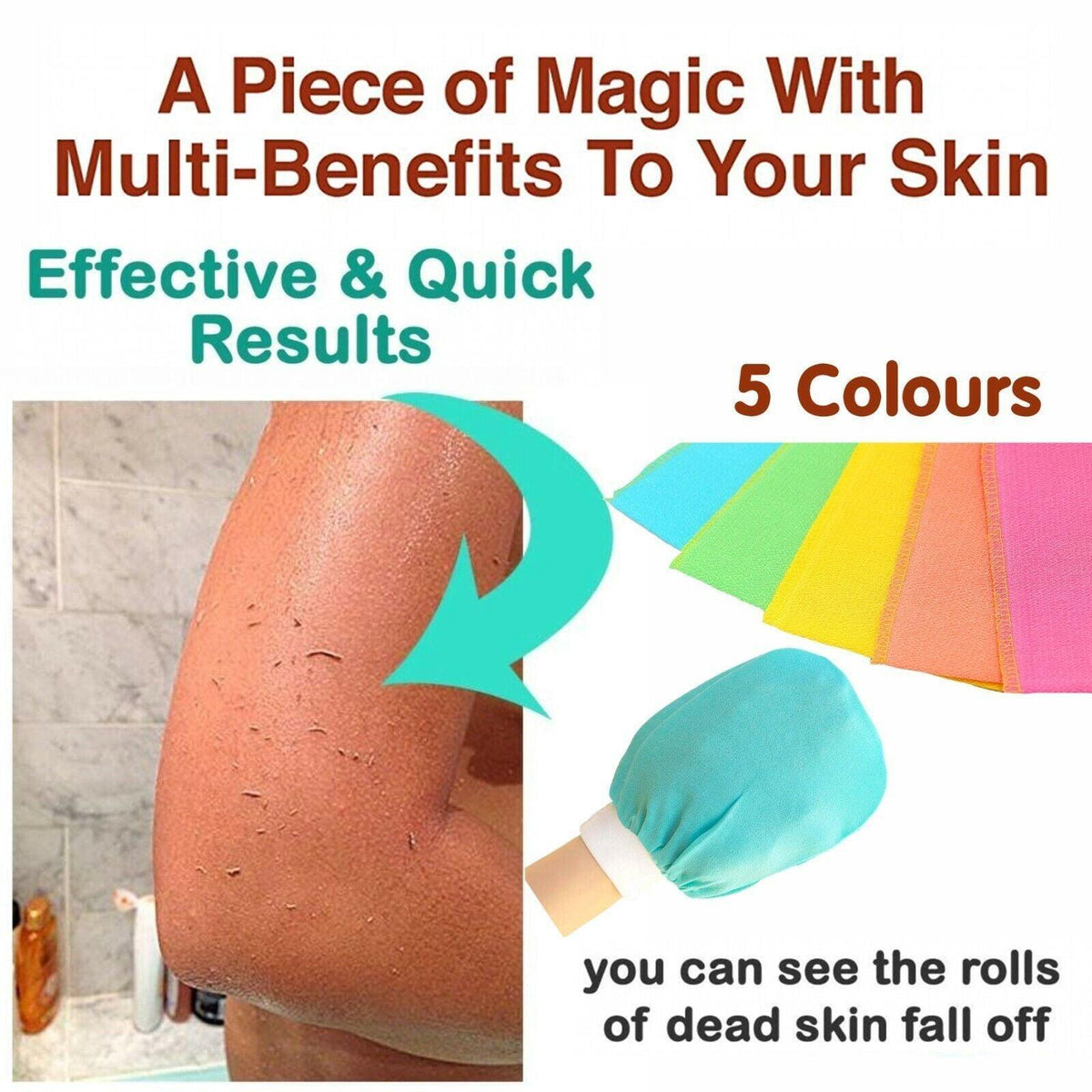 5 Pcs Towel Exfoliating Bath Washcloth Viscose Scrub Mitten Towel - 5 Colours