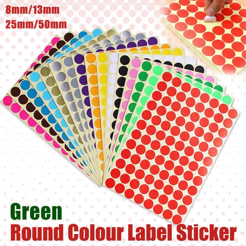 8/13/25/50mm Colour Sticker Dots Adhesive Round Labels Circular Scrapbooking Green - 13mm 132 Dots - 5 Sheets