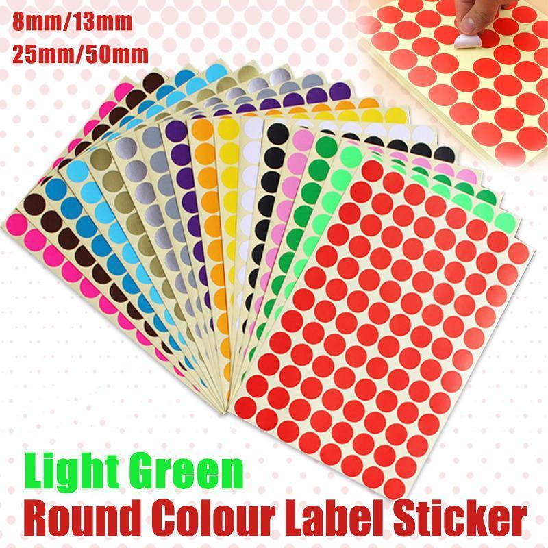 8/13/25/50mm Sticker Dots Adhesive Round Labels Circular Scrapbooking Light Green - 25mm 40 Dots - 5 Sheets