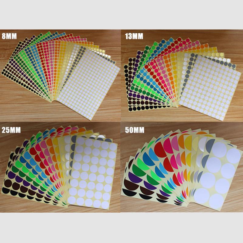 8/13/25/50mm Sticker Dots Adhesive Round Labels Circular Scrapbooking Light Green - 25mm 40 Dots - 5 Sheets