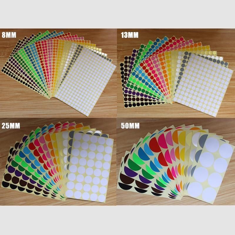 8/13/25/50mm Sticker Dots Adhesive Round Labels Circular Scrapbooking Light Green - 50mm 8 Dots - 5 Sheets