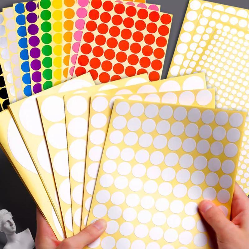 8/13/25/50mm Colour Sticker Dots Adhesive Round Labels Circular Scrapbooking White - 8mm 260 Dots - 5 Sheets