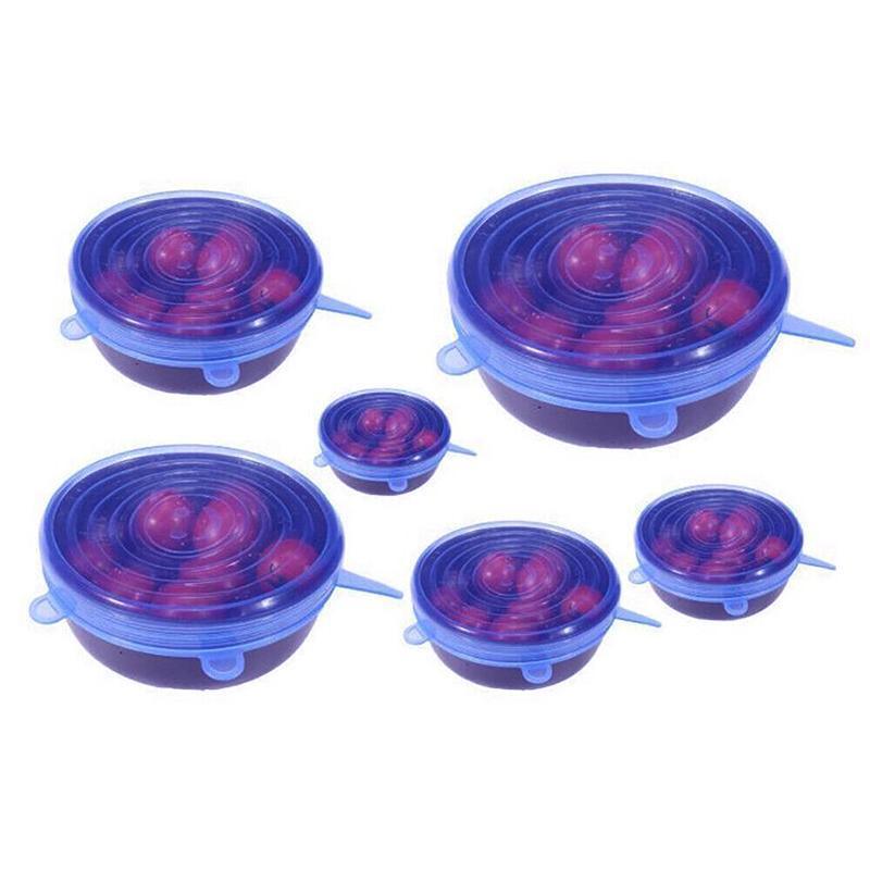 6PCS Stretch Reusable Silicone Food Saver Cover Seal Insta Lids Bowl Wraps - Green
