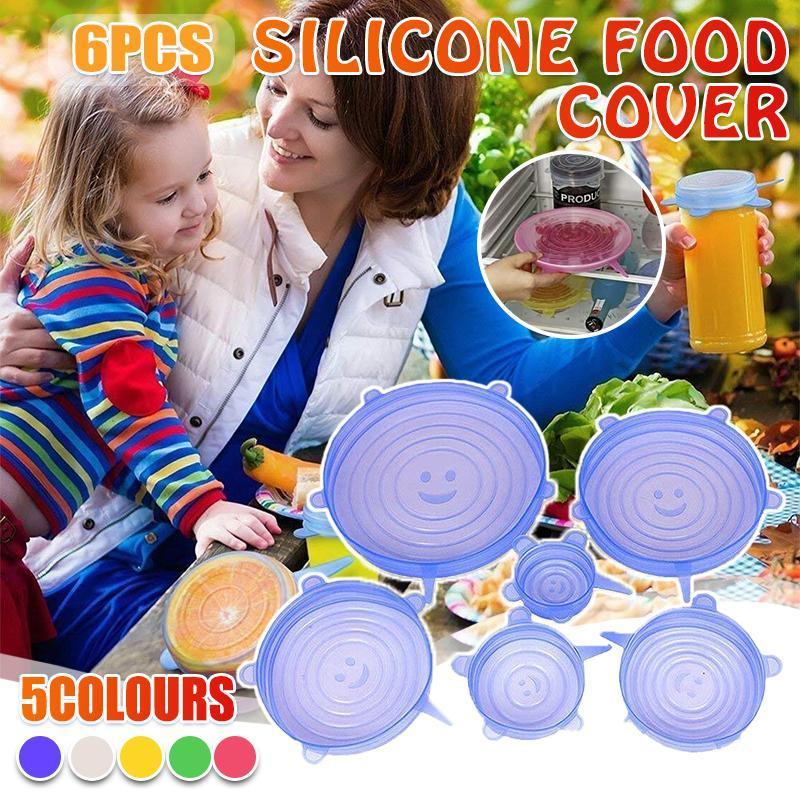 6PCS Stretch Reusable Silicone Food Saver Cover Seal Insta Lids Bowl Wraps - Pink