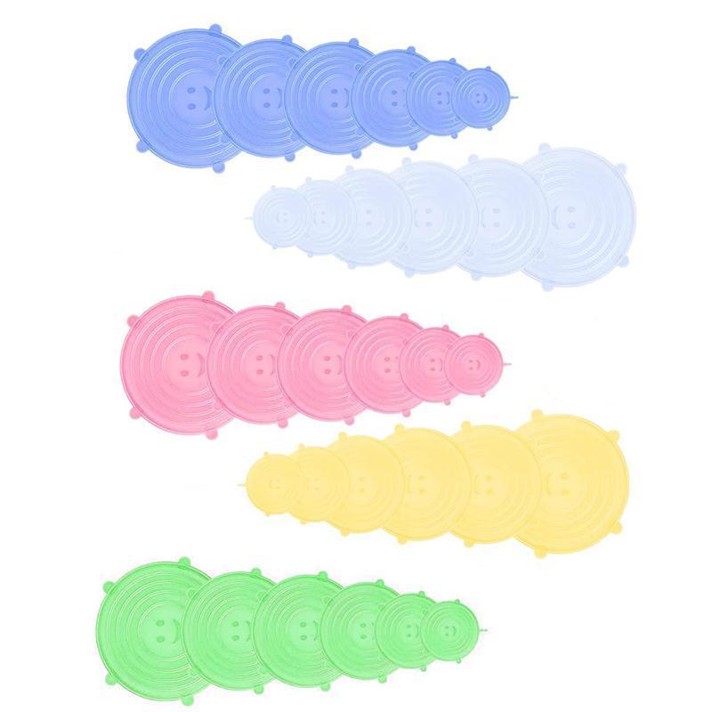 6PCS Stretch Reusable Silicone Food Saver Cover Seal Insta Lids Bowl Wraps - Pink