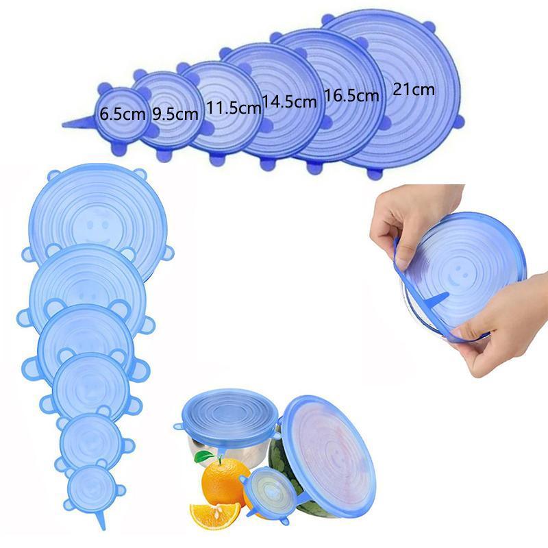 6PCS Stretch Reusable Silicone Food Saver Cover Seal Insta Lids Bowl Wraps - Pink