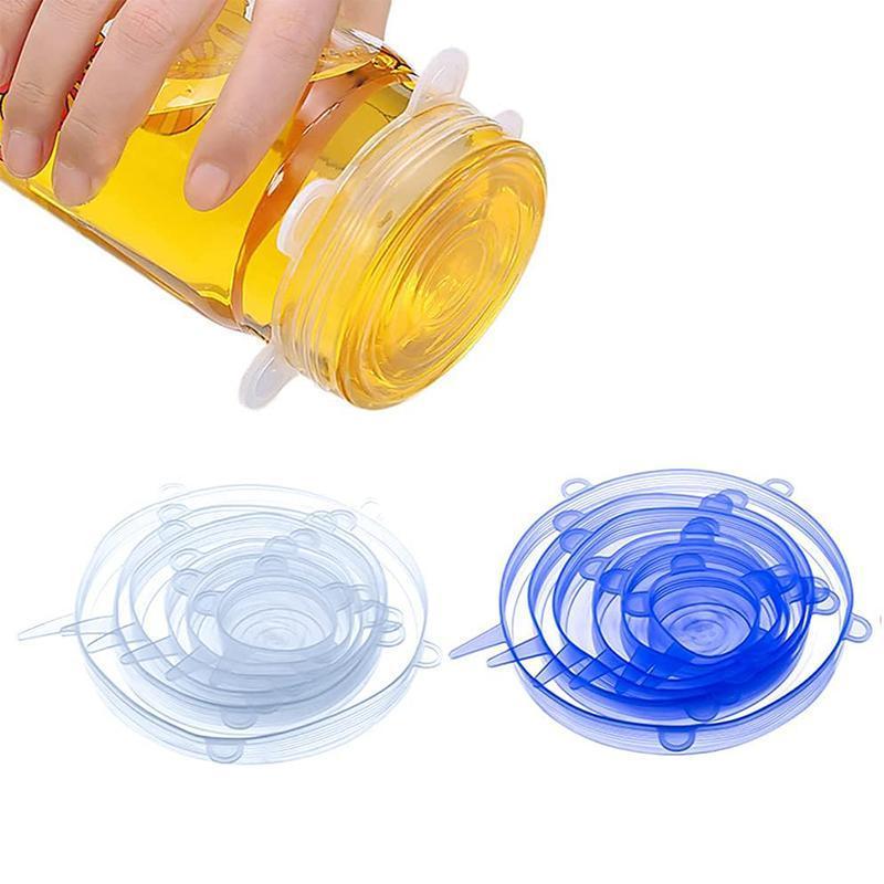 6PCS Stretch Reusable Silicone Food Saver Cover Seal Insta Lids Bowl Wraps - Yellow