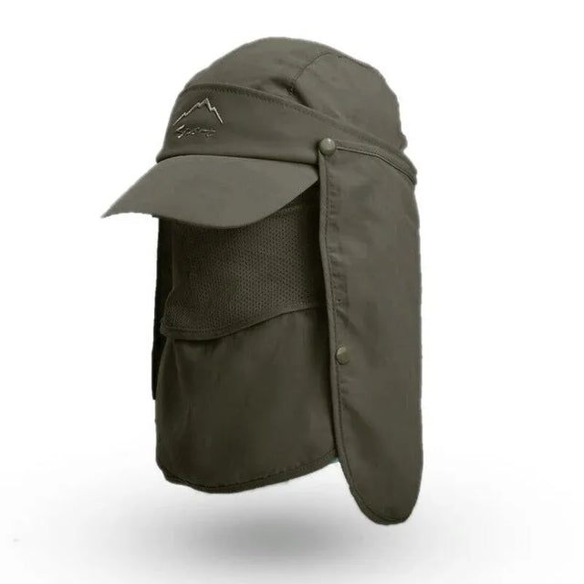 Unisex Face Neck Flap Hat Wide Brim Cap Hiking Fishing Sun Protection Outdoor - Army Green