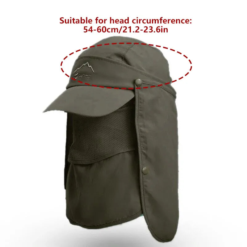 Unisex Face Neck Flap Hat Wide Brim Cap Hiking Fishing Sun Protection Outdoor - Dark Grey
