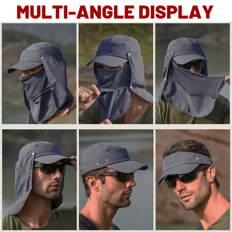 Unisex Face Neck Flap Hat Wide Brim Cap Hiking Fishing Sun Protection Outdoor - Dark Grey