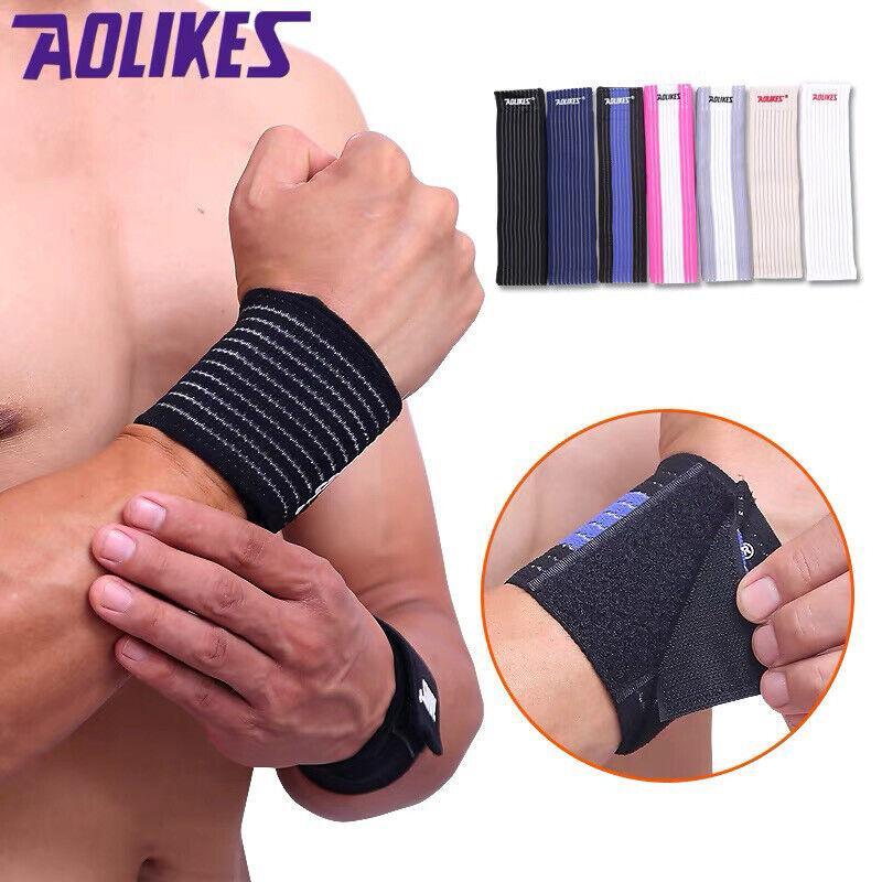 Aolikes Wrist Brace Elastic Bandage Support Sport Gym Wrap Fitness Wristband - White+Grey