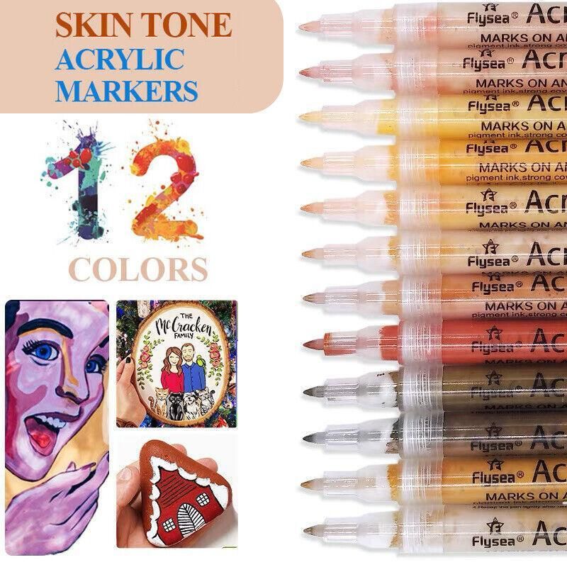 12 Colours Acrylic Paint Pens Markers Skin Tone
