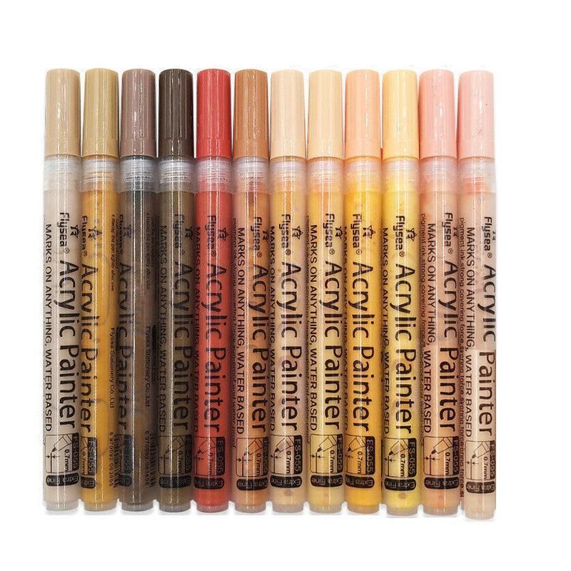 12 Colours Acrylic Paint Pens Markers Skin Tone