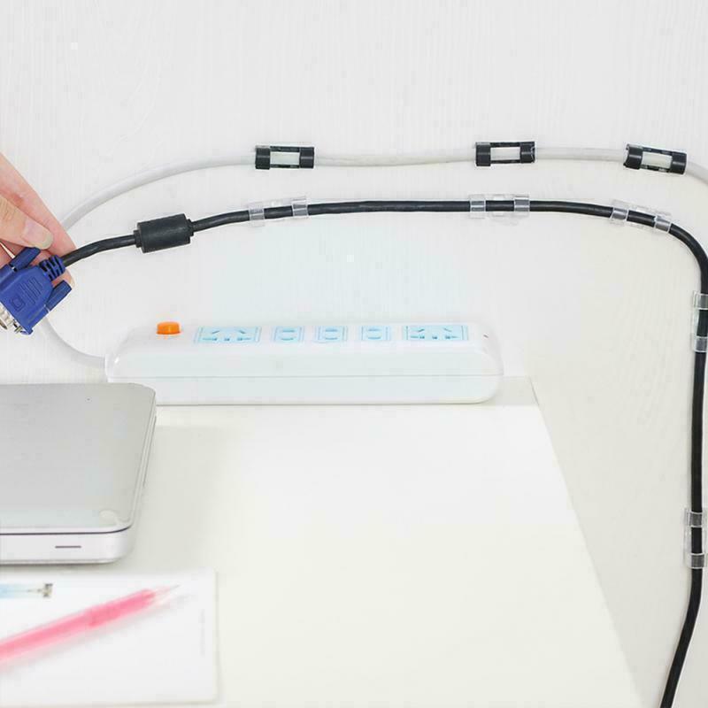 20PCS Cable Clips Management Holder Cord Wire Line Organizer Self-Adhesive M - M Size - Black x 20 PCS
