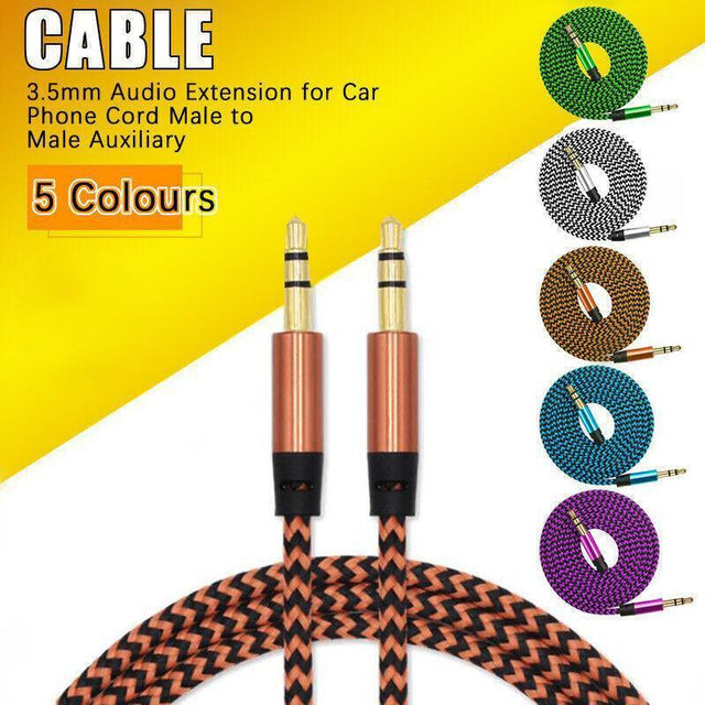 AUX Cable 3.5mm Stereo Audio Input Extension Male to Male Auxiliary Car Cord - White