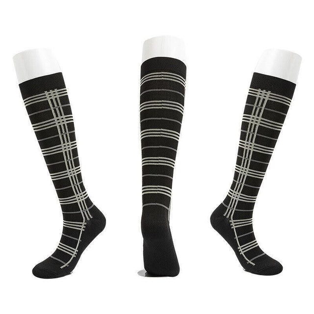 L/XL Size Compression Socks Unisex Adult Nursing Travel Stocking Sport - Black Lattice