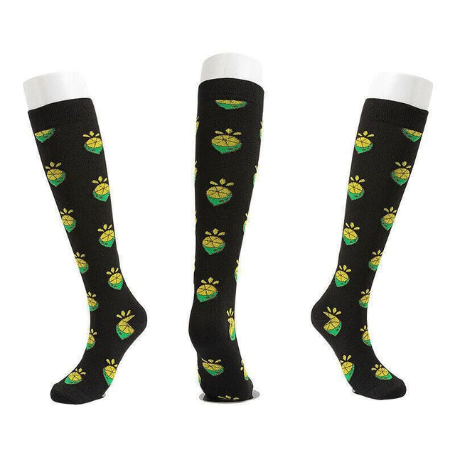 L/XL Size Compression Socks Unisex Adult Nursing Travel Stocking Sport - Black Lemon