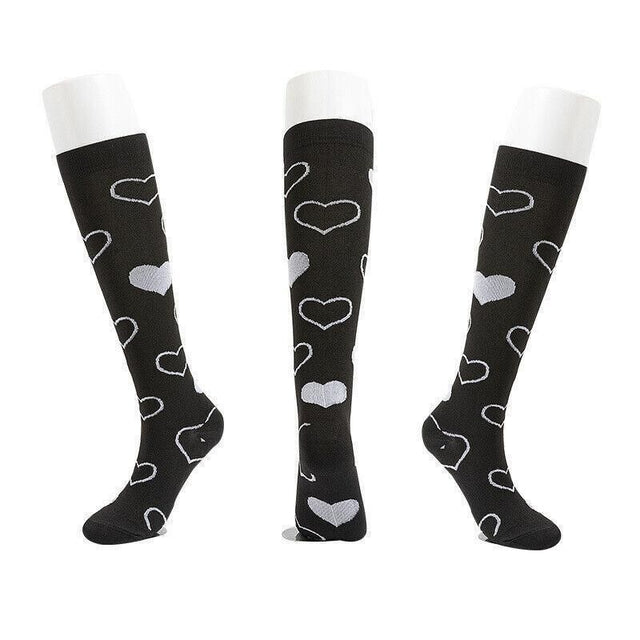 L/XL Size Compression Socks Unisex Adult Nursing Travel Stocking Sport - Black Heart