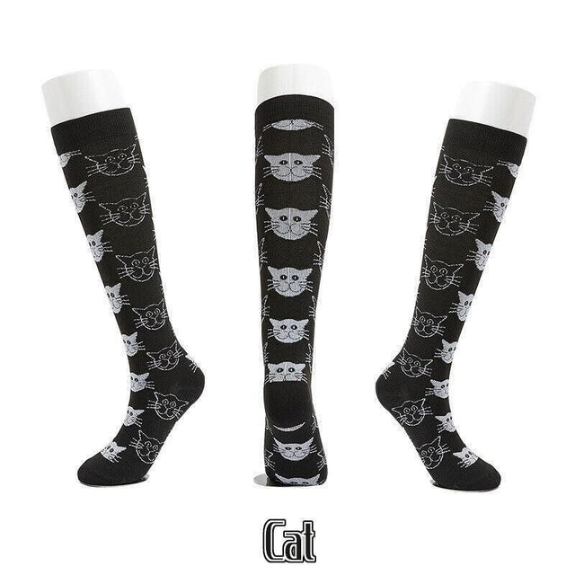 L/XL Size Compression Socks Unisex Adult Nursing Travel Stocking Sport - Cat
