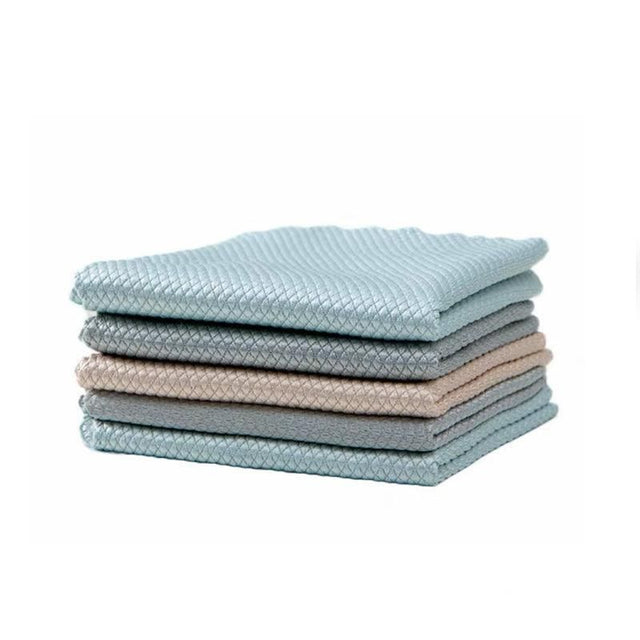 5X Fish Scale Microfiber Cleaning Cloth Dish Washing Glass Wipe Reusable Kitchen - 5Pcs-25cm*25cm