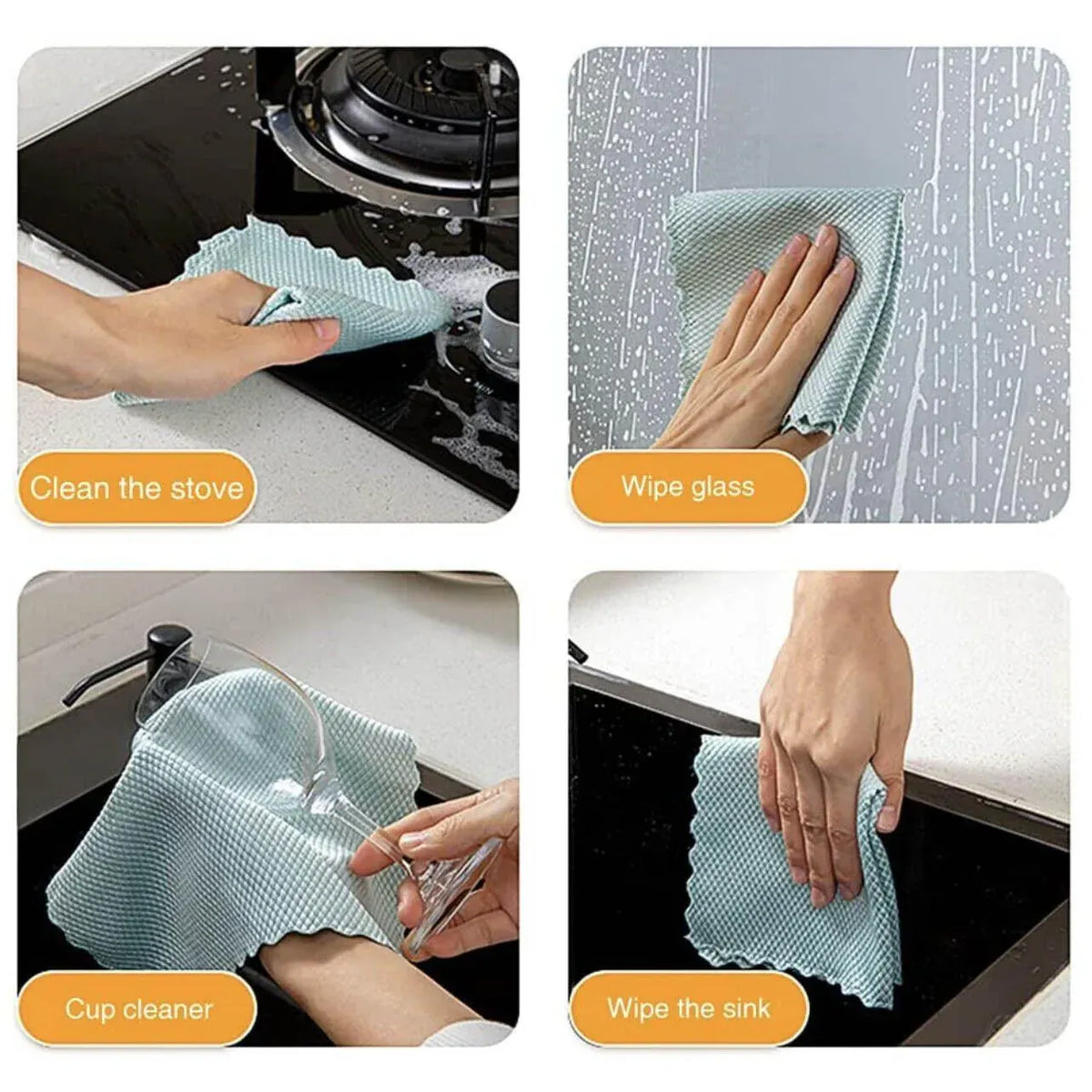 5X Fish Scale Microfiber Cleaning Cloth Dish Washing Glass Wipe Reusable Kitchen - 5Pcs-30cm*40cm