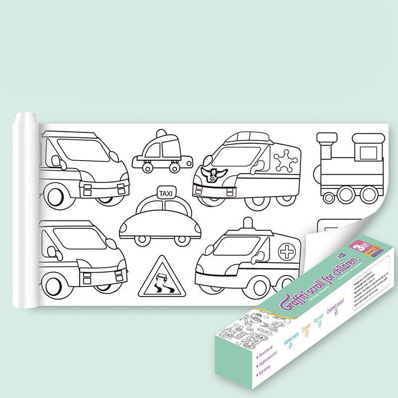 3M DIY Colouring Paper Roll with 12 Colour Pencils Cartoon Doodle Set - Animal world (With 12PCS Colored Pencils)