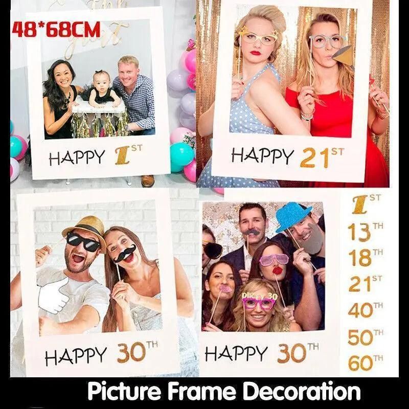 1Th 18Th-60Th Photo Booth Props Picture Frame Wedding Birthday Party Decoration - Happy 1ST