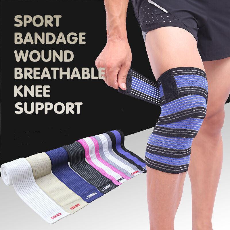 Sports Gym Bandage Wrap Compression Strap Wrist Knee Leg Ankle Elbow Band 180Cm - White+Grey