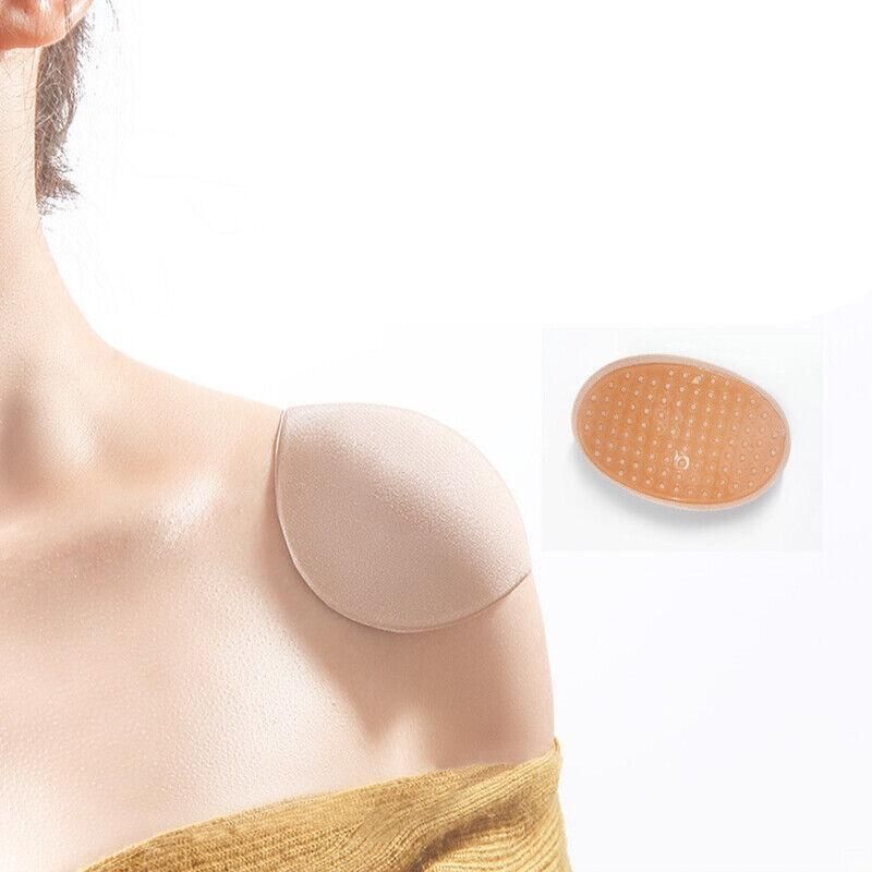 2Pcs Soft Anti-Slip Invisible Shoulder Pads Naturally Increased Silicone /Sponge - Black (Sponge)