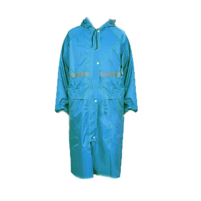 Hooded Waterproof Long Raincoat for Outdoor Work Lightweight 3XL Size - Blue