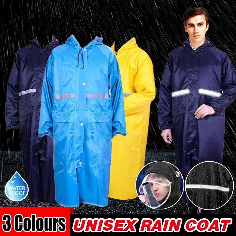Unisex Waterproof Raincoat XL Size Lightweight Hooded Long Work Outdoor Overcoat - Blue