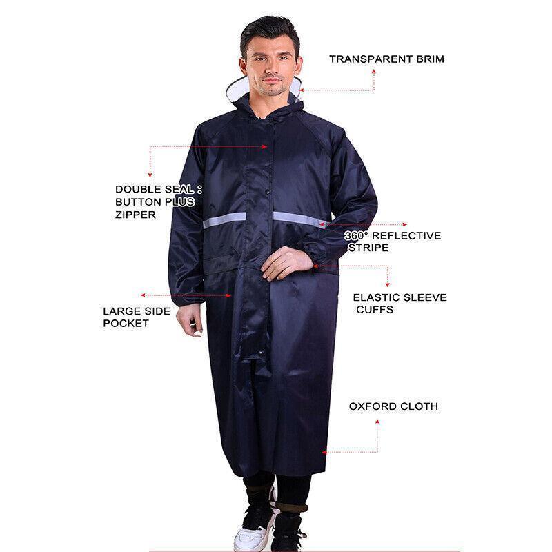 Unisex Waterproof Raincoat XL Size Lightweight Hooded Long Work Outdoor Overcoat - Blue