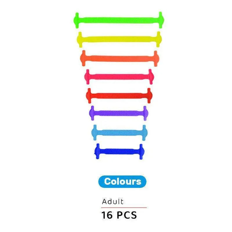 No Tie Elastic Silicone Shoe Laces 16PCS Shoelaces for Sneakers and Runners - Colours 16PCS