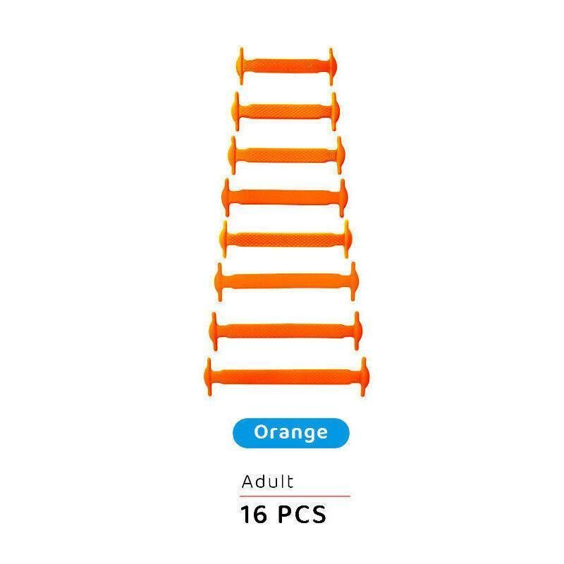 No Tie Elastic Silicone Shoe Laces 16PCS Shoelaces for Sneakers and Runners - Orange 16PCS