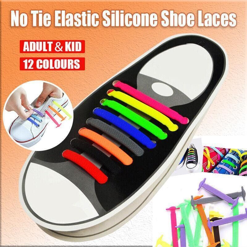 No Tie Elastic Silicone Shoe Laces 16PCS Shoelaces for Sneakers and Runners - Grey 16PCS