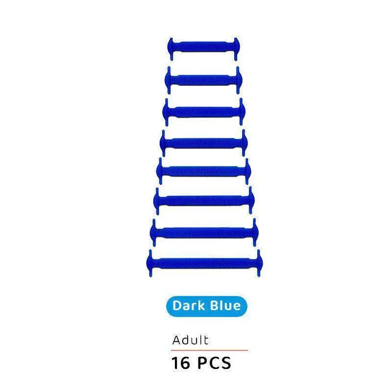 No Tie Elastic Silicone Shoe Laces 16PCS Shoelaces for Sneakers and Runners - Dark Blue 16PCS