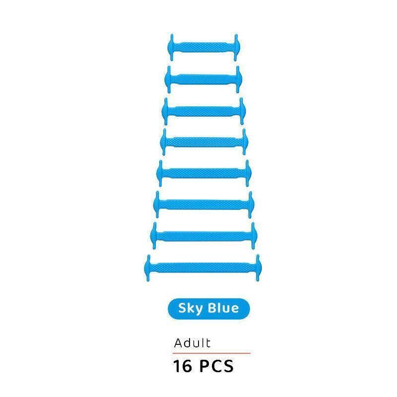 No Tie Elastic Silicone Shoe Laces 16PCS Shoelaces for Sneakers and Runners - Sky Blue 16PCS
