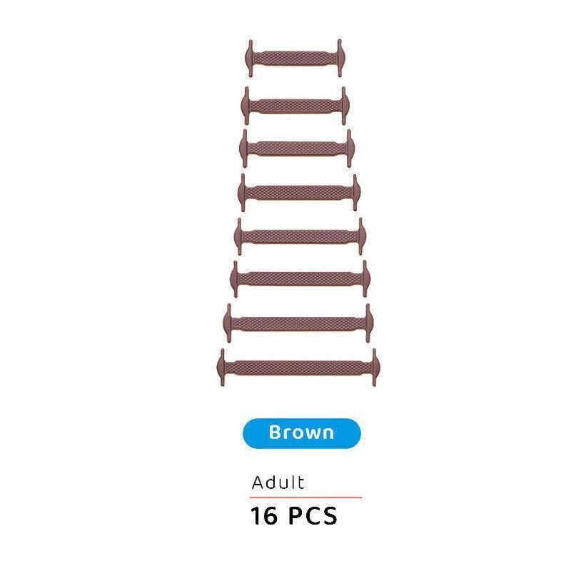 No Tie Elastic Silicone Shoe Laces 16PCS Shoelaces for Sneakers and Runners - Brown 16PCS