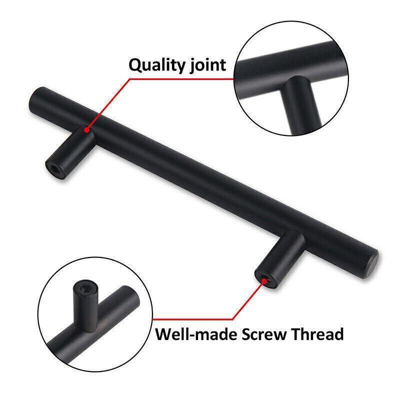 1pcs Black Kitchen Cabinet Door Handles Matte Black Stainless Steel Door Drawer Pull T Bar - 150mm/96mm