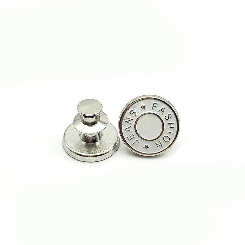 8X Button Pins For Jeans Pants No Sew Instant Adjustable Jean Button Replacement - 6sets Silver Button Pins