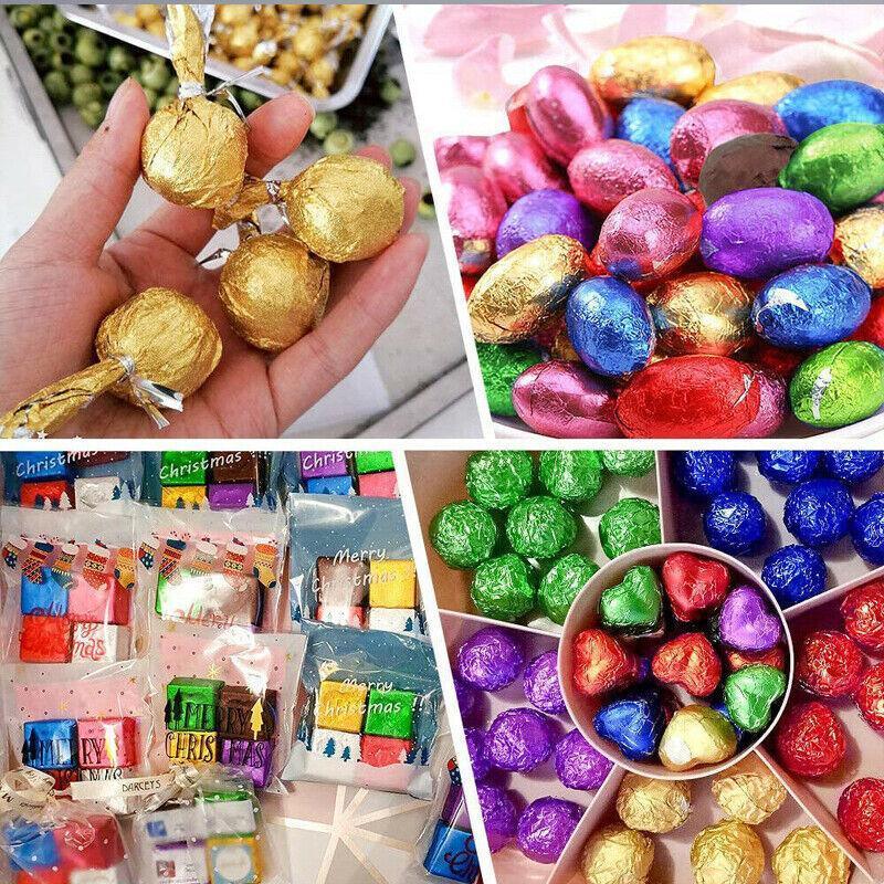 100PCS Tin Foil Aluminium Wrapping Square Chocolate Wrappers 10CM - Blue/Gloss