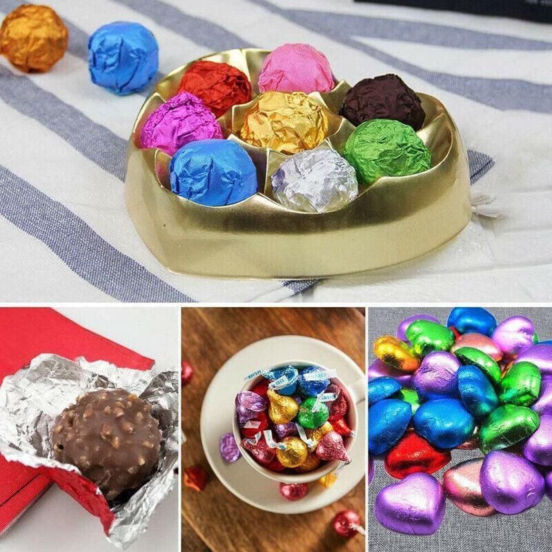 100Pcs Aluminium Foil Chocolate Wrappers 20cm Squares - Gold/Embossed