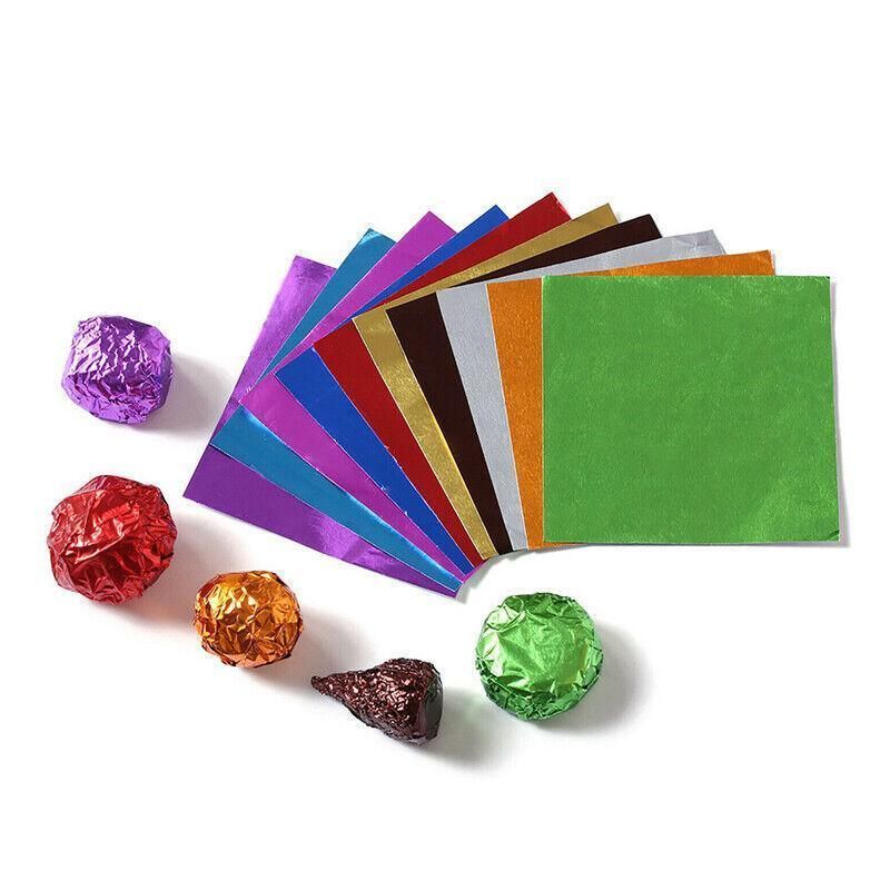 100Pcs Aluminium Foil Chocolate Wrappers 20cm Squares - Gold/Embossed