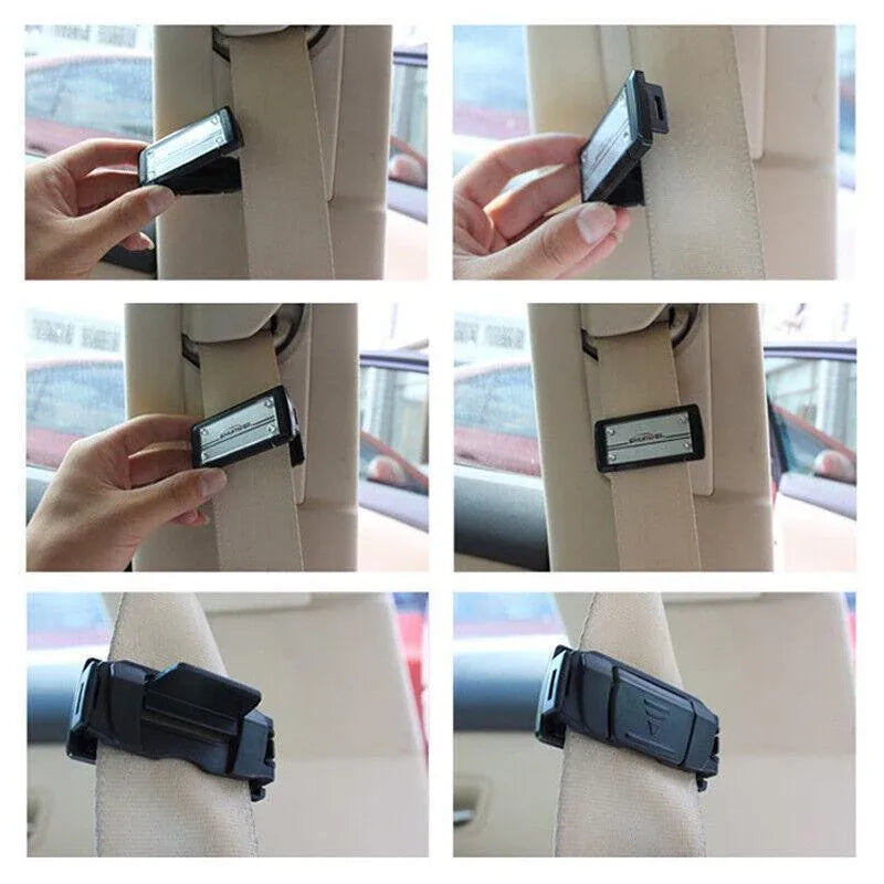2X Car Shoulder Strap Positioning Clip Buckle Adjuster for Driving Comfort - Black