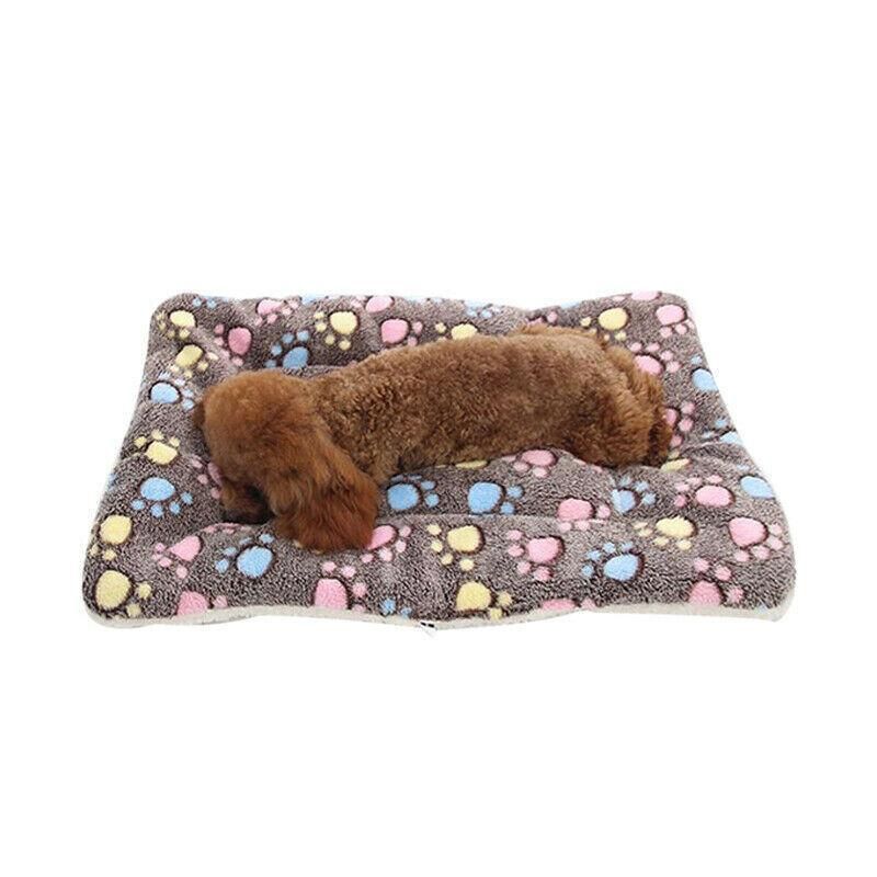 L Size Puppy Dog Cat Cushion Mattress Blanket Bed Soft Warm Pad Winter Kennel House - Brown Footprint