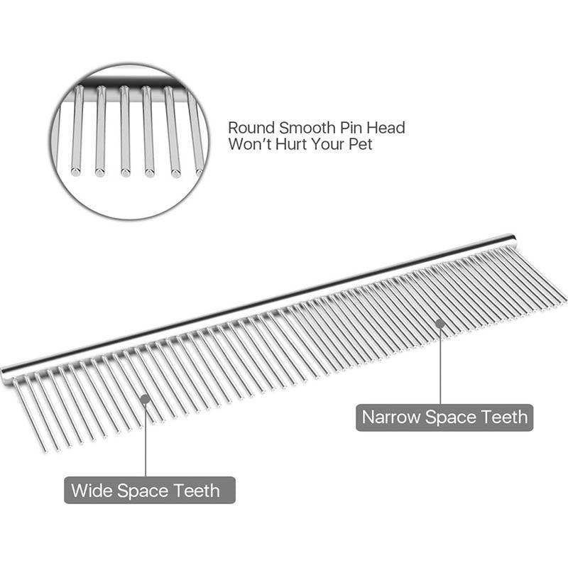Stainless Steel Teeth Metal Comb Brush Pet Cat Dog Hair Grooming Trimmer Round - L:19*4CM