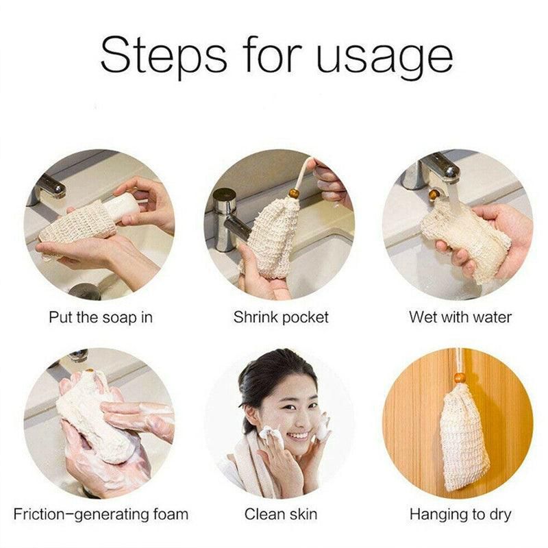 Flax Soap Saver Bag with Foaming Mesh and Drawstring for Exfoliating - 1PC