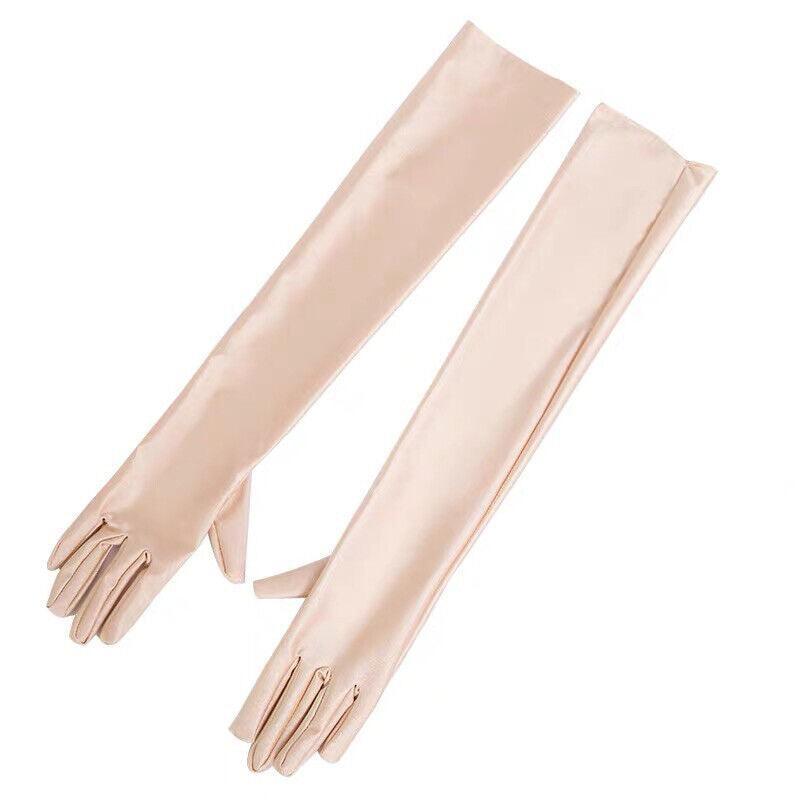 Elegant Long Satin Evening Gloves Formal Dress Accessory for Opera Prom Party Women - Red