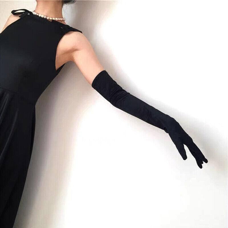Elegant Long Satin Evening Gloves Formal Dress Accessory for Opera Prom Party Women - Red