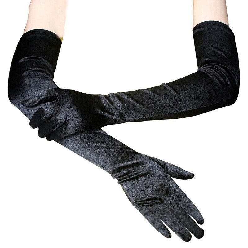 Elegant Long Satin Evening Gloves Formal Dress Accessory for Opera Prom Party Women - Black